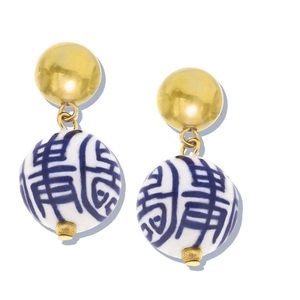 Susan Shaw blue and white drop earrings